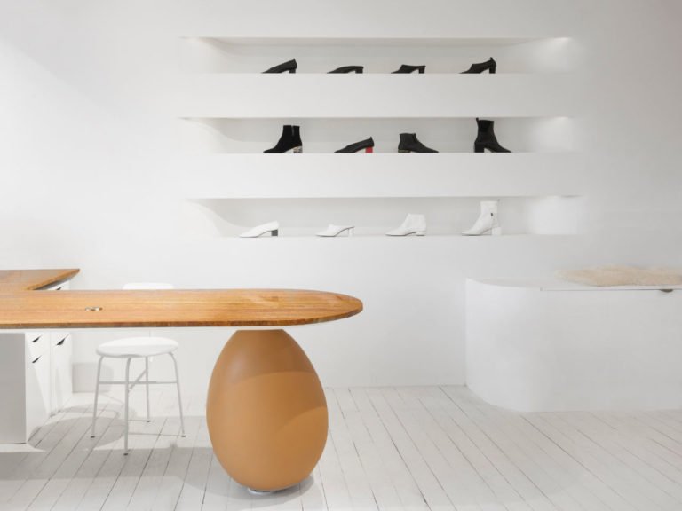A contemporary interior design shoe store in Brooklyn designed by Bower NYC.