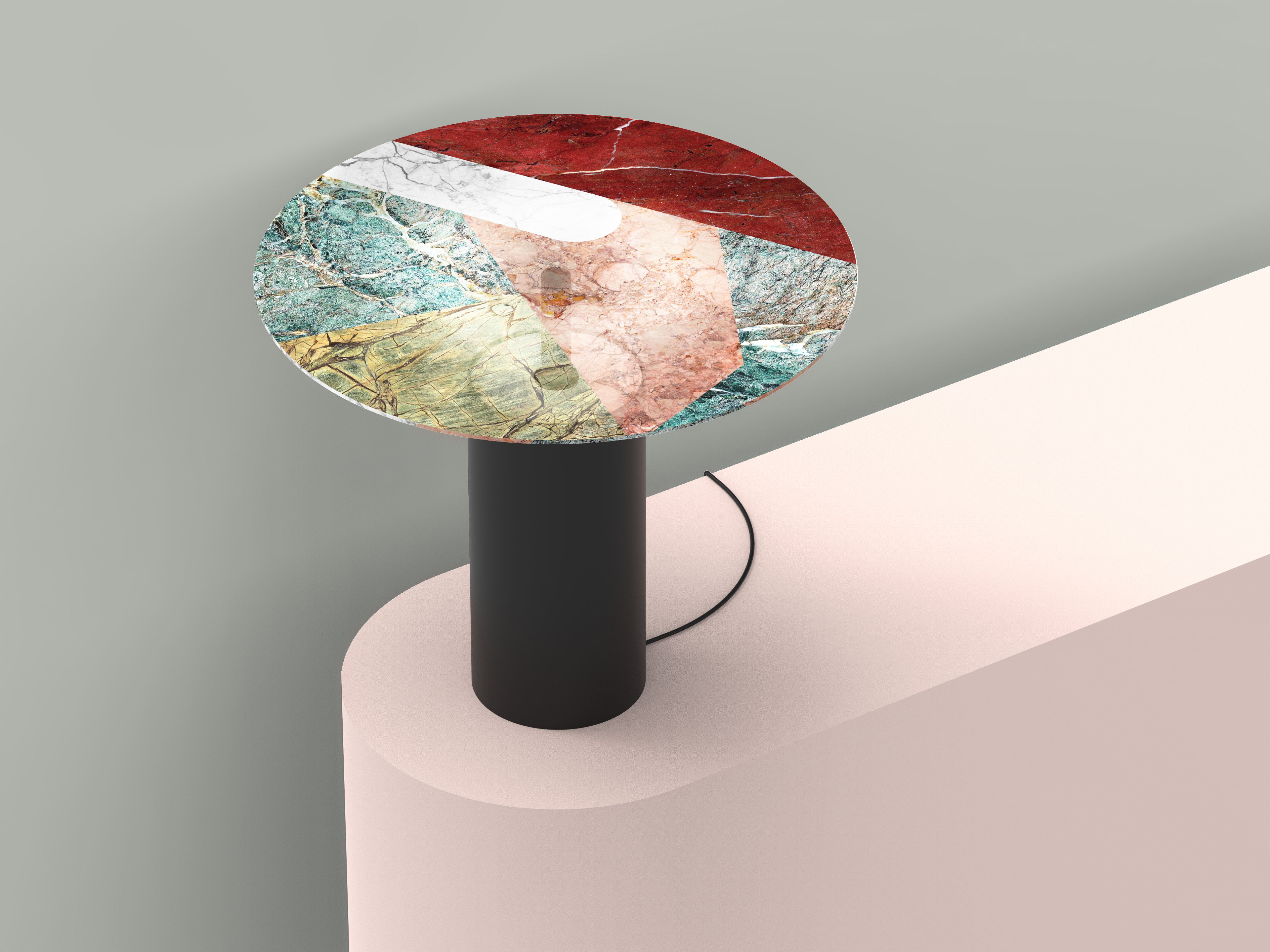 Lampe design en marqueterie de marbre par Episode Studio.
