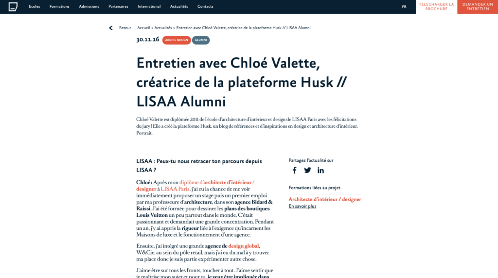 Entretien avec LISAA, Chloé Valette, Huskdesignblog