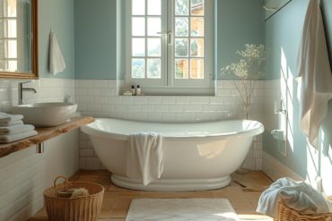 Une salle de bain aux couleurs satinées