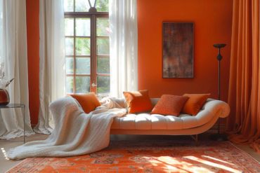 Salon dans une ambiance chaleureuse grâce à la couleur Terracotta