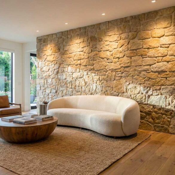 salon avec parement en granit